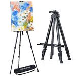 Loboo Idea Portable Artist Easel Stand, Art Drawing Easels for Painting Canvas Wedding Signs & Display，Adjustable Height Painting Easel with Bag, Height from 17" to 60" (66S, Art Deco, 1, Black)