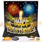 Birthday Cards, Pop-up MUSIC & LIGHTS & BLOWABLE CANDLE Fireworks Birthday Greeting Cards, Birthday Gifts for Women Men Husband Wife Sister Friends Kids-Black Gold