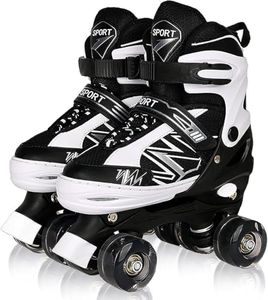 Patins à roulettes pour Enfants pour garçons Filles Enfants débutants Bambins, Patins à roulettes Ajustables avec Toutes Les Roues Lumineuses pour Les Enfants Petits Grands Enfants (Noir Blanc, M)