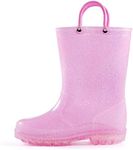 K KomForme Girls Rain Boots,Kids Glitter Waterproof Boots with Easy-on Handles Pink