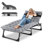 Ryuhic Folding Sun Lounger Recliners for Garden, Heavy Duty Adjustable Garden Bed with Mattress and Headrest, Oversized Portable Outdoor Camping Bed for Home, Office Nap, Patio Pool and Beach