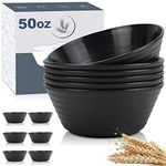 Wrova Wheat Straw Bowl Sets,6 PCS Unbreakable Big Cereal Bowl 50 OZ,Microwave and Dishwasher Safe Bowls,Alternative Plasic Bowl Reusable for Serving Soup,Oatmeal and Salad (Black)