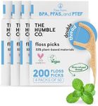 The Humble Co. Floss Picks (200 Count) – Sustainable, Plant Based and Eco-Friendly Natural Dental Floss Picks for Dental Hygiene, Oral Care, and Gum Health, Cruelty Free (Mint, Double Thread)