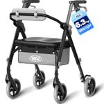 VOCIC Z12 Ultra Lightweight Rollator Walker with Seat, Only 6.3kg Aluminum Foldable Walker with Ergo Seat & Backrest, All Terrain Rollator for Senior, Adjustable Height, 5 Year Support(Black)