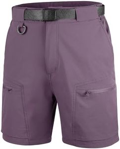 FREE SOLDIER Men's Cargo Hiking Shorts with Belt Lightweight Quick Dry Tactical Shorts with Pockets for Casual Work Golf (Purple 42W12L)