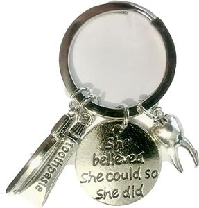 Medinc She believed she could so she did Tooth Toothbrush Toothpaste Keychain Key Chain Keyring Dentist Dental Nurse Student Graduation Gift Jewellery, Silver Colour, m