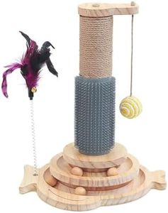 Marchul Jouets pour Chat 5 en 1, Griffoir pour Chat avec Boule Suspendue, Jouet de Piste pour Chat en Bois avec Plume à Ressort, Jouet d'intérieur interactif pour Chat