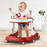 Baybee Astro 2 in 1 Baby Walker for Kids | Portable Round Kids Walker with 3 Adjustable Height, Wheel Speed Control & Musical Toy Bar | Push Activity Walker for Babies 6-18months Boys Girls (Red)