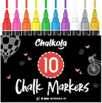 Chalkola Liquid Chalk Markers Erasable (10 Pack) w/Gold & Silver - Washable Paint Chalk Pens for Chalkboard Signs, Blackboard, Car Window, Bistro, Glass, Board - Neon Wet Wipe 6mm Reversible Bold Tip