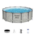 Bestway Steel Pro MAX 14 Foot x 48 Inch Round Metal Frame Above Ground Outdoor Swimming Pool Set with 1,000 Filter Pump, Ladder, and Cover, Gray