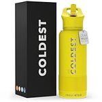 Coldest Sports Water Bottle with Straw Lid Vacuum Insulated Stainless Steel Metal Thermos Bottles Reusable Leak Proof Flask for Sports Gym (Solar Yellow, 32 oz)