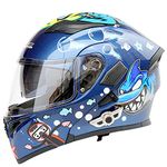 Modular Flip Up Full Face Motorcycle Helmets Bluetooth Motorbike Helmets DOT/ECE Certified Helmet Built-In Mp3 Broadcast Integrated Intercom Communication System,sea shark,M