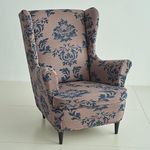 HOKIPO 140 GSM Fully Covered Wingback Chair Cover, Light Coffee Lotus Damask (AR-5135-D6)