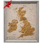 Splosh Travel Map, Desk UK Map Pin Board in Grey, Wooden Frame. Travel Pin Board with 100 Pins in 2 Colours to Personalise and Mark Your Past and Future Adventures, Push Pin UK Map.