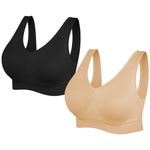 SIMIYA Comfort Bra, Womens Sports Bras Plus Size Sleep Bras for Girls in Yoga Bralette Leisure Stretch Crop Tops Vest (2 Pack (Black+Beige) #1, XL)