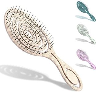 ETHEL Organic Hair Brush without pulling for women, men & children, Detangling brush also for curls & long hair, Unique Professional Detangler Brush with Spiral Spring (Beige)