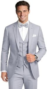 Gentle Season Men's Stretch 6-Piece Suit Set, Regular Light Gray Stretch 38 | Breathable Stretch, Includes Blazer, Vest, Pants, Bow Tie, Necktie & Pocket Square. for wedding, party & formal occasions.