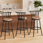 Homy Casa Barstool Industrial Set of 3 Counter - 24 Inch Swivel Suede Upholstery High Chairs with Mid Back for Kitchen Island Bistro Dining Room, Camel