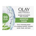 Olay Daily Facials for Clean Sensitive Skin, Makeup Remover Wipes, Soap-Free and Fragrance-Free Cleanser Cloths, 33 Count (Pack of 3) (Packaging may vary)