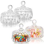 Foraineam 4 Pack Glass Candy Dish with Lid, 8 oz Clear Decorative Candy Bowl, Crystal Covered Candy Jar Cookie Storage Container for Food Storage and Organization Kitchen, Office, Home Decoration