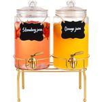 FUREEY Drink Dipensers for Parties,2 Pack 1 Gallon Beverage Dispenser with Stand,Drink Dispenser With Glass Lid and Stainless Steel Spigot Leak-proof, Ideal for Lemonade,Juice, Tea, and Party Drinks