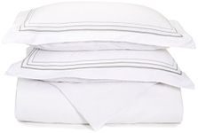 LUXOR TREASURES Super Soft Light Weight, 100% Brushed Microfiber, Twin/Twin XL, Wrinkle Resistant, White Duvet Cover with Grey 3-Line Embroidered Pillowshams in Gift Box