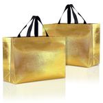 Drapme Large Size Pack of 20 Pcs Glossy Metallic Laminated Non-Woven Reusable Eco-Friendly Party Return Gift Bags (Golden) (Large 17x12x5 Inch)