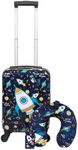 Bioworld Viggio Rocket Ships 3-Piece Suitcase Travel Set With Neck Pillow & Luggage Tag