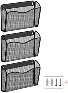 BOHDK Wall File Organizer, Mesh Hanging File Organizer, Home Office Organization and Storage, 3 Single Pockets Document Magazine Rack