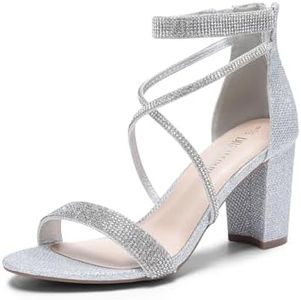 DREAM PAIRS Women's Chunk Low Heel Pump Sandals,Size 8.5,All Silver-Glitter,CHUNK