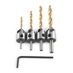 Wood Countersink Bits, High Speed Steel Counter Sink Drill Bit with 1 Hex Key Wrench for Drilling Chamfering Deburring(4-Piece Set)