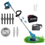 Electric Weed Eater, Cordless Weed Wacker, Edger Lawn Tool with 3 Types of Blades, Battery Powered Lawn Edger Lightweight Brush Cutter Grass Trimmer for Garden Yard (Blue)