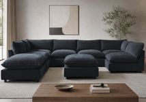 Iroomy Modular Sectional Sofa, Oversized Chenille Cloud Couch, Deep Comfy Seat, 8-Seater Sofas Couches for Living Room, Dark Blue, High Feet