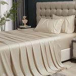 HYPREST Beige Sheets Queen- Rayon Derived from Bamboo，Silk Soft Breathable Luxury Cooling Sheets No Sweat, Extra Deep Pocket Queen Sheets Fits 18"-24" Thick Mattress