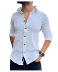 DEARISE Men's Casual Linen Button-Down Shirt, Long Sleeve, White (Medium, White)