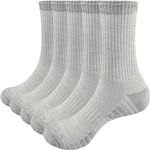 YUEDGE Women's Grey Crew Socks Moisture Wicking Cotton Cushioned Work Golf Tennis Sports Athletic Socks For Women Size 6-9, 5 Pairs