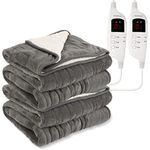 MONHOUSE Heated Throw - Pack Of 2 Electric Blankets - Digital Controller - Timer up to 9 hours, 9 Heat Settings, Auto Shutoff - Machine Washable - Double 150X200cm - GREY SHEARLING