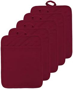 VEIKERY Oven Pot Holder with Pocket 100% Cotton Heat Resistant Coaster Potholder Kitchen Hot Pad Oven Mitts for Cooking and Baking Square 7"x9" (Burgundy red, 5)