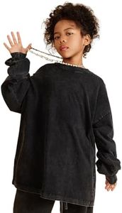 Yimoon Boys Shirts Cotton Long Sleeve Shirts Kids Acid Wash Oversized T Shirts Basic Tee Shirts 7-14Y(Black-9Y)