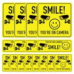 RDLCAR 'Smile You're on Camera' Signs, CCTV Warning Stickers, High-Tack Self-adhesive Vinyl, Indoor/Outdoor Signs, PVC Material, Sizes: 15x15cm Large, 15x5.5cm Medium, 7.5x7.5cm Small