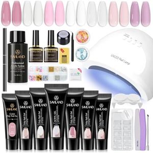 Saviland Poly Gel Nail Kit Starter Kit: Caster Oil Vitamin E Poly Nail Gel Kit 48W Nail Lamp 7 Color Plant-based Poly Extension Gel Nail Kit Base &Top Gel Complete Tools Home Nail Extensions Nail Care