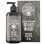 Beard Wash Shampoo w/Argan & Jojoba Oils - Softens & Strengthens - Natural Peppermint and Eucalyptus Scent - Beard Shampoo w/Beard Oil (17 oz Shampoo)