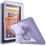 Fintie Shockproof Case for All-New Fire HD 10 Tablet (13th Generation 10.1", 2023 Release), [Tuatara] Rugged Unibody Hybrid Bumper Kickstand Cover with Built-in Screen Protector, Lilac Purple