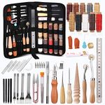 LUNARM Leather Working Tools, Leather Craft Tools and Supplies with Waxed Thread Punch Groover Awl Carving Knife Tracing Wheel for Beginners and Professionals Leather Tooling Kit for DIY Craft