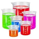 BUZIFU 6 Pack Measuring Cup Labs Graduated Beakers Plastic Beakers Heat Resistant Measuring Jugs Mixing Cups Liquid Measuring Cups Baking Cooking Lab Measure Tool, 25ml 50ml 100 ml 150ml 300ml 500ml