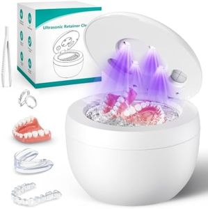 Upgraded Ultrasonic Retainer Cleaner Machine, 48kHz Ultrasonic Dentures Cleaner for Mouth Guards, Braces, Aligner, Toothbrush & Jewelry, 200ML Capacity, White