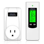 Hycency Programmable Wireless Plug in Thermostat Outlet, Electric Thermostat Controlled Outlet with Built-in Temperature Sensor Remote Control, Perfect for Coolers and Heaters with Plugs. 15 Amp