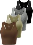 Cosy Pyro 4 Pack Cotton Crop Racerback Tank Tops for Women Basic Workout Crop Tanks Sleeveless Cropped Sport Shirts Black/Dark Gray/Army/Brown XL