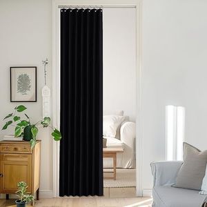 StangH Accordion Style Folding Door Curtains for Doorways, Thermal Insulated Noise Reducing Privacy Curtain for Bedroom, Bathroom, and Closet, Light Blocking with Tieback, Black, W38 x L80, 1 Panel