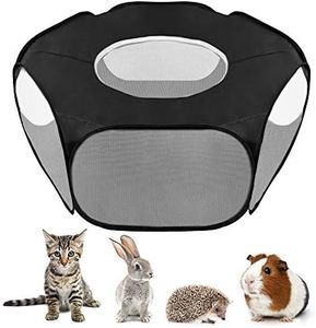 SlowTon Small Animal Playpen, Foldable Pet Cage with Top Cover Anti Escape, Breathable Transparent Indoor/Outdoor Use Pop Up Yard Fence for Kitten, Puppy, Guinea Pig, Rabbits, Hamster (Black)